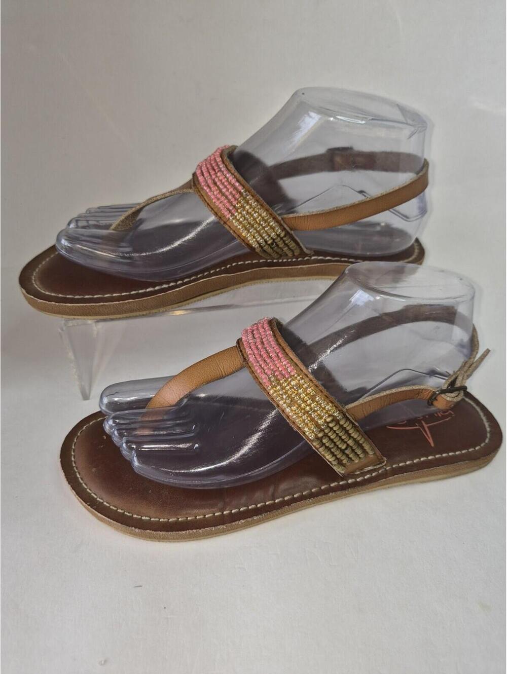 Blue Fin Womens Lori Tan Flip-Flop Thong Beads Sandals Beach Summer Boho Sz 8